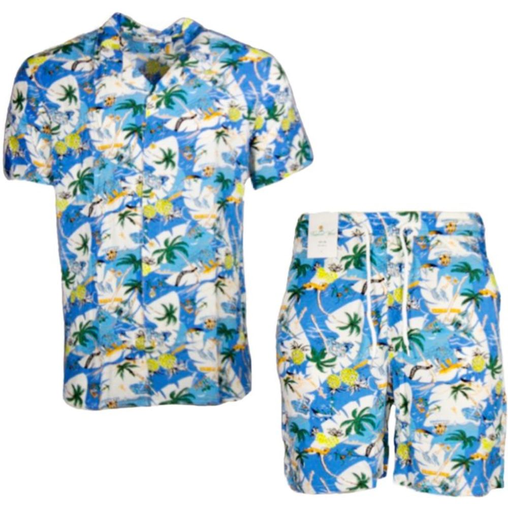 DBFL Men's 2 Piece Shorts and Shirt Beach Casual Matching Tropical Clothing Set
